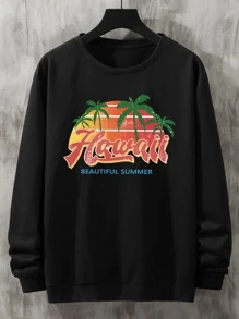 Manfinity Men Tropical & Letter Graphic Sweatshirt - Black - View 1