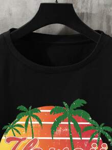 Manfinity Men Tropical & Letter Graphic Sweatshirt - Black - View 5