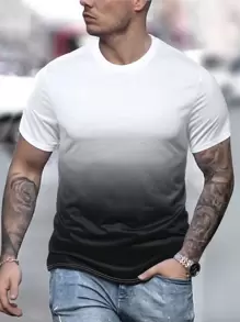 Manfinity Homme Men Ombre Round Neck Tee - Black and White - View 1