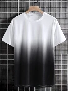 Manfinity Homme Men Ombre Round Neck Tee - Black and White - View 5
