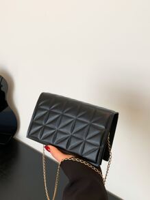 小號菱格細節軟呢扣環方形鏈條包 - 黑色 - 查看 1