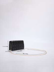 小號菱格細節軟呢扣環方形鏈條包 - 黑色 - 查看 3