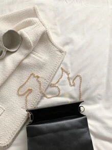 小號菱格細節軟呢扣環方形鏈條包 - 黑色 - 查看 5