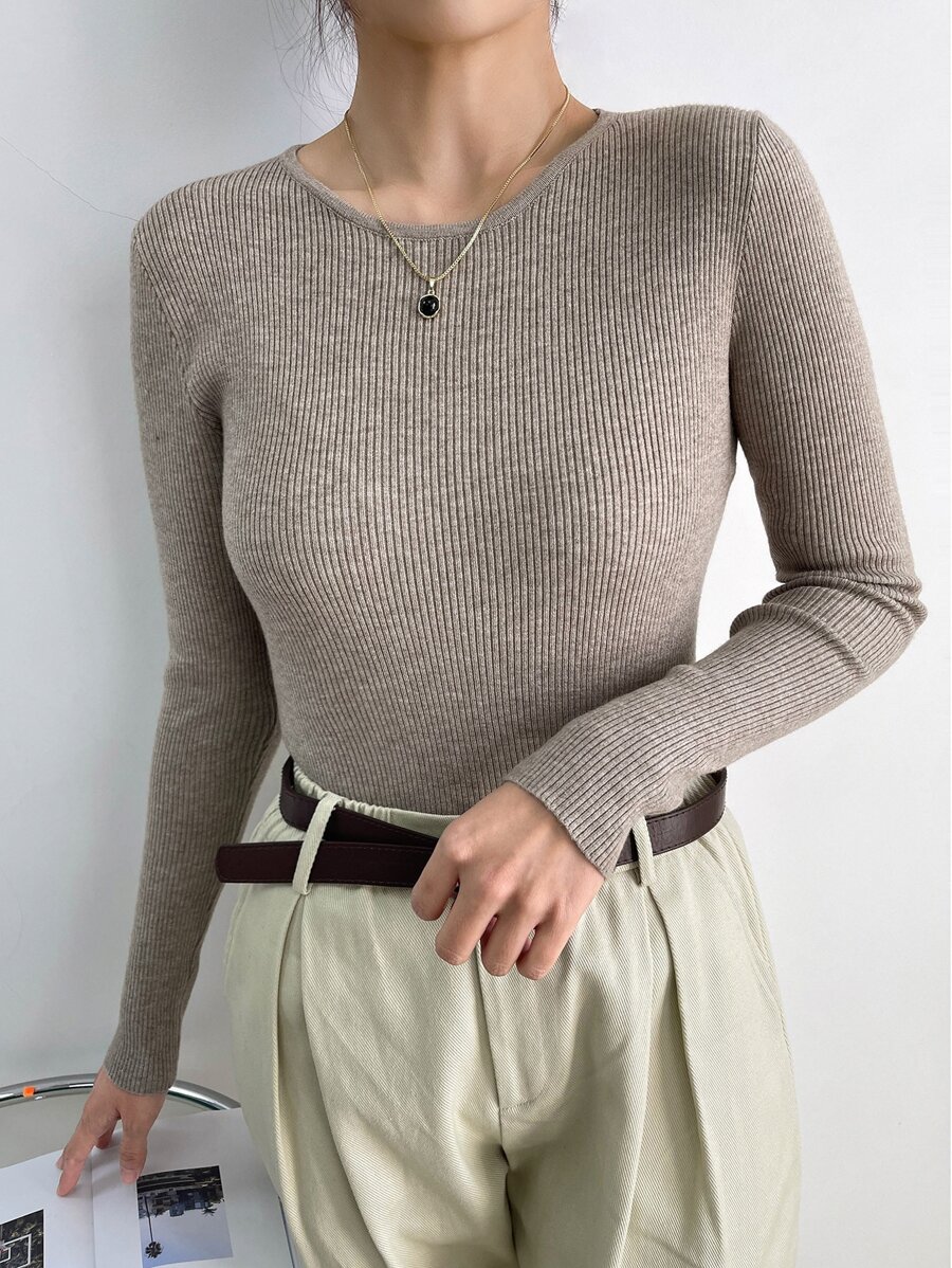 DAZY Suéter casual de mujer de unicolor de manga larga, otoño, tops de manga larga, ropa de mujer de otoño