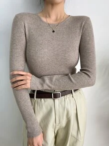 DAZY Suéter casual de mujer de unicolor de manga larga, otoño, tops de manga larga, ropa de mujer de otoño