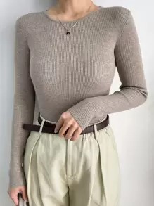 DAZY Suéter casual de mujer de unicolor de manga larga, otoño, tops de manga larga, ropa de mujer de otoño