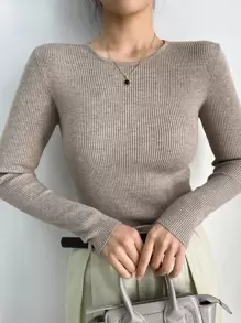 DAZY Suéter casual de mujer de unicolor de manga larga, otoño, tops de manga larga, ropa de mujer de otoño