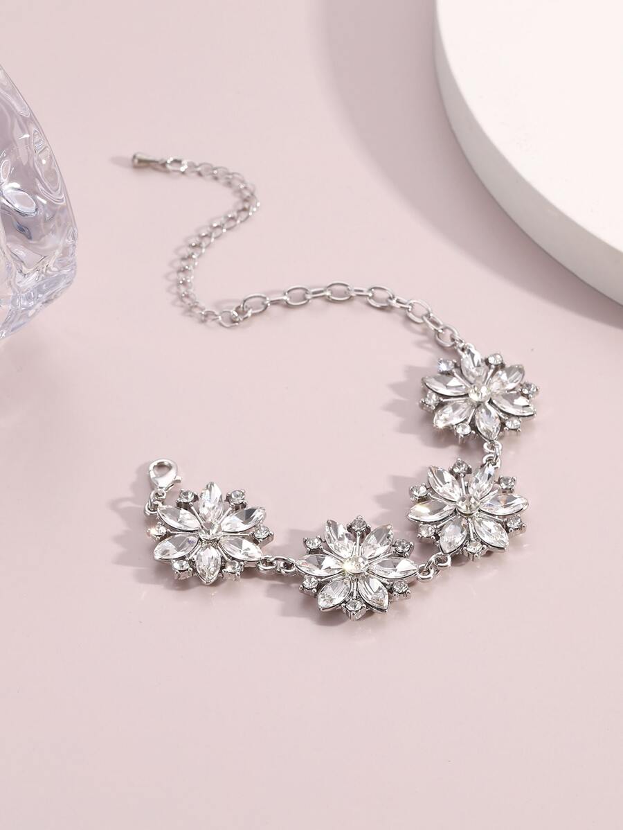 Pulsera con diamante de imitación con diseño de flor - Plateado - Ver 1