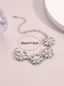 Pulsera con diamante de imitación con diseño de flor - Plateado - Ver 3