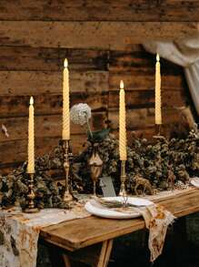 2 件螺旋图案子弹蜡烛，象牙色仿螺纹长茎电子蜡烛灯，适用于节日、婚礼、约会之夜、晚餐氛围装饰，无烟长茎蜡烛，节日装饰 - 黃色 - 查看 2