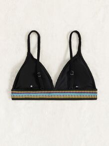 SHEIN Swim Curve Summer Plus Size Striped Tape Bikini Top - Black - View 3