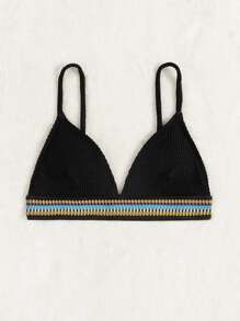 SHEIN Swim Curve Summer Plus Size Striped Tape Bikini Top - Black - View 5