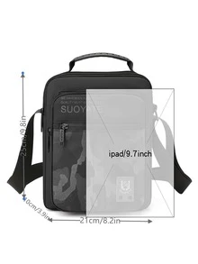 多功能男士迷彩圖案方包單肩包斜挎包休閒包斜挎包高中生大學生新生 - 黑色 - 查看 3