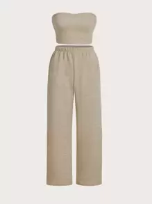 SHEIN EZwear Casual Eenkleurig Grote maat set Split