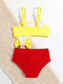 Baby Two Tone Bow Front Cut Out One Piece Swimsuit - Multicolor - View 2
