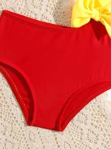 Baby Two Tone Bow Front Cut Out One Piece Swimsuit - Multicolor - View 4