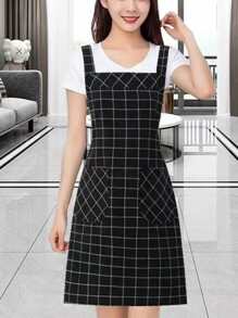 1入組格紋圖案防水圍裙 - 黑色 - 查看 1