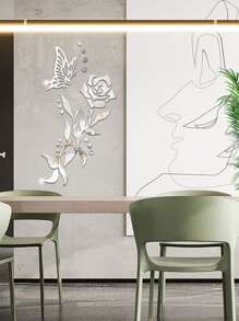 花和蝴蝶設計鏡子牆貼 - 銀色 - 查看 4