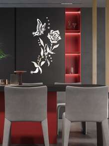 花和蝴蝶設計鏡子牆貼 - 銀色 - 查看 5