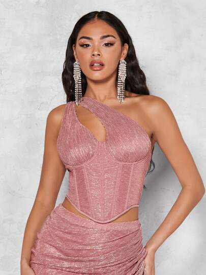 SHEIN BAE Top de un hombro con abertura bajo asimétrico crop brillante