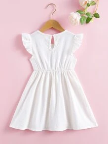 SHEIN Toddler Girls Floral Embroidery Ruffle A-line Dress - White - View 2