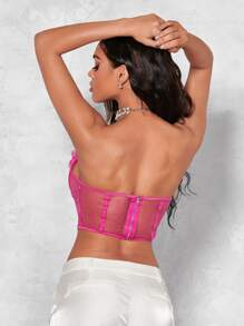 SHEIN BAE Frill Trim Bustier Mesh Tube Top - Hot Pink - View 2