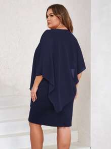 Vestido unicolor de manga capa - Azul Marino - Ver 2