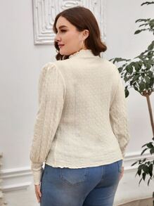 SHEIN Clasi Áo thun Plus size Xù nhỏ màu trơn Giải trí - Màu be - Xem 3