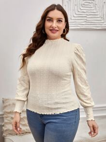 SHEIN Clasi Áo thun Plus size Xù nhỏ màu trơn Giải trí - Màu be - Xem 4