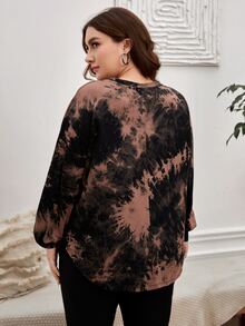 SHEIN EZwear Plus Tie Dye Letter Graphic Drop Shoulder Tee - Multicolor - View 6