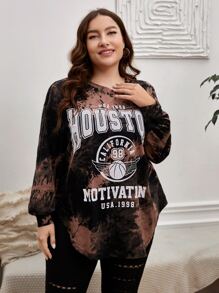 SHEIN EZwear Plus Tie Dye Letter Graphic Drop Shoulder Tee - Multicolor - View 4
