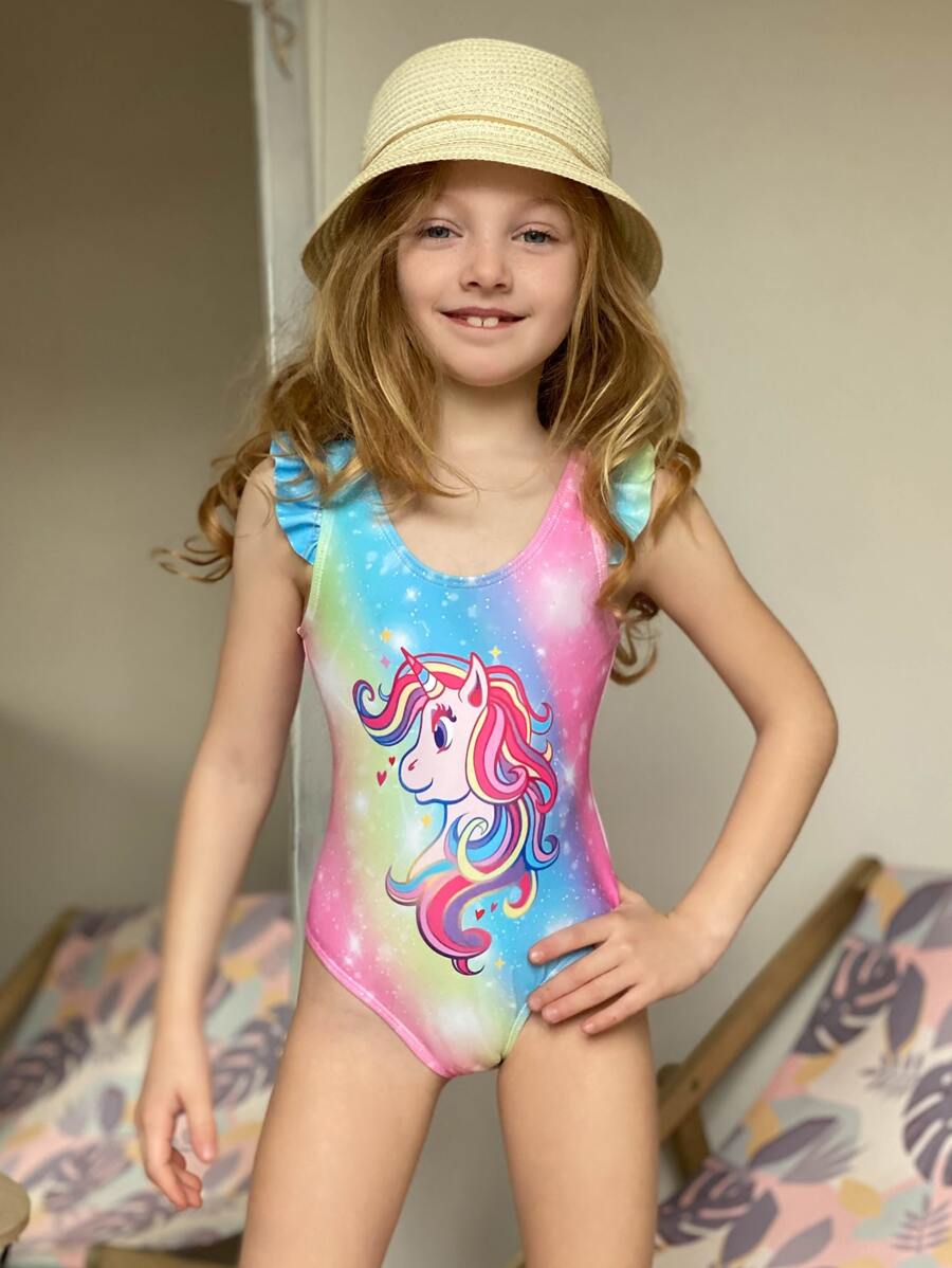 Đồ một mảnh Bé gái chập biết đi Xù Hoạt hình Ombre Giải trí - Nhiều màu - Xem 1