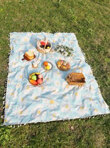 1 Thảm dã ngoại tua rua in hình hoa cúc dành cho du lịch - Nhiều màu - Xem 1