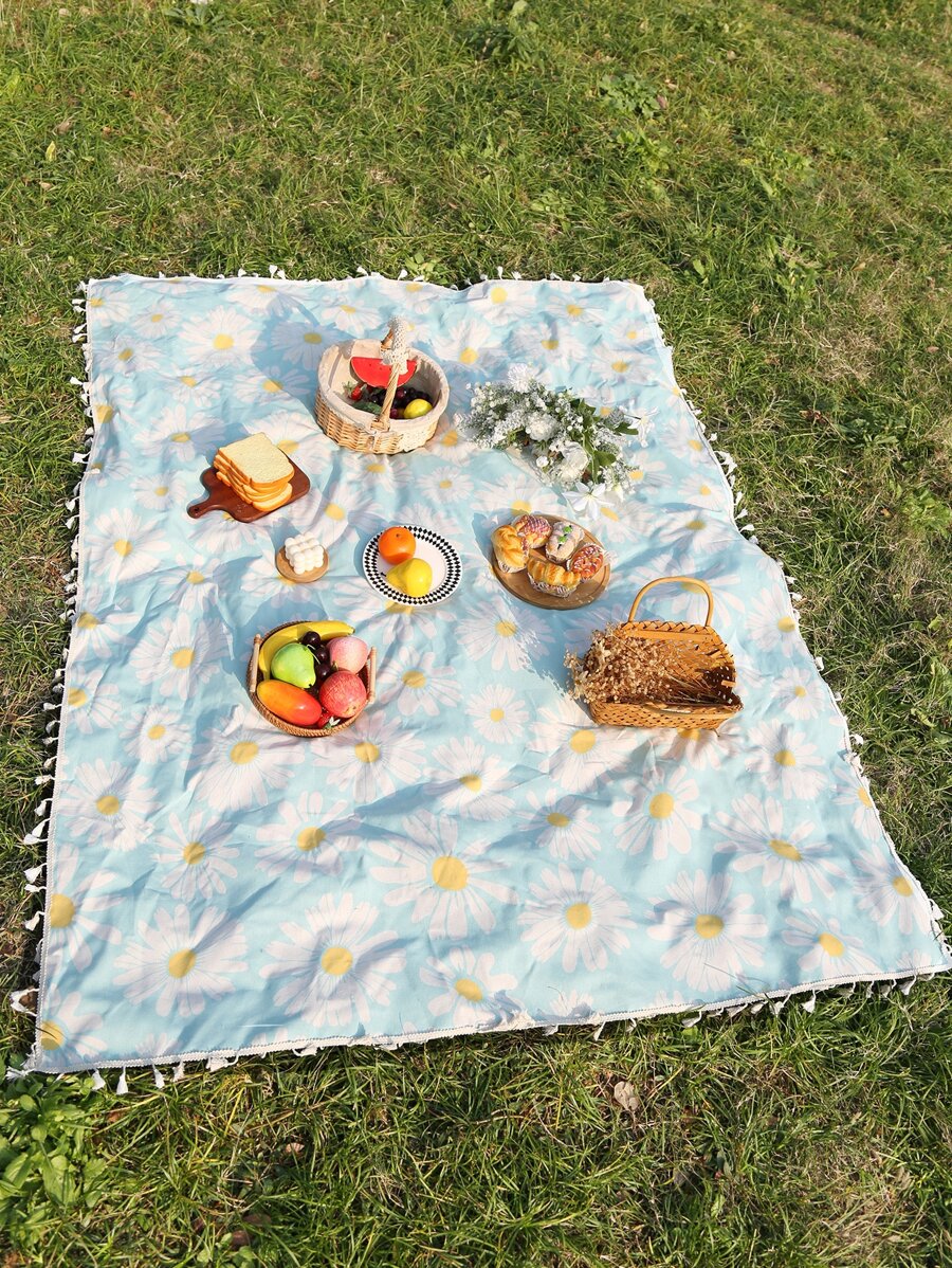 1 Thảm dã ngoại tua rua in hình hoa cúc dành cho du lịch - Nhiều màu - Xem 1