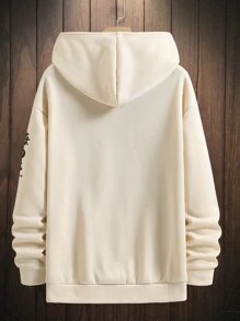 Manfinity Men Floral & Letter Graphic Kangaroo Pocket Drawstring Hoodie - Khaki - View 2