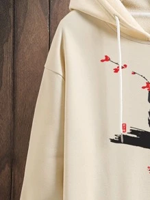 Manfinity Men Floral & Letter Graphic Kangaroo Pocket Drawstring Hoodie - Khaki - View 3