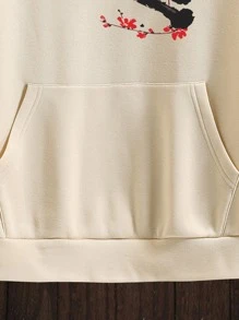 Manfinity Men Floral & Letter Graphic Kangaroo Pocket Drawstring Hoodie - Khaki - View 5