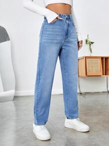 High Waist Mom Fit Jeans - Medium Wash - View 4
