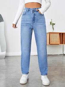 High Waist Mom Fit Jeans - Medium Wash - View 5