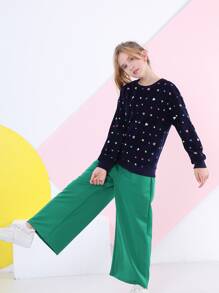 Tween Girl Heart Print Drop Shoulder Sweatshirt - Multicolor - View 3