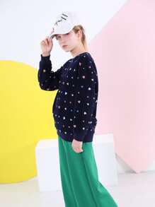 Tween Girl Heart Print Drop Shoulder Sweatshirt - Multicolor - View 4