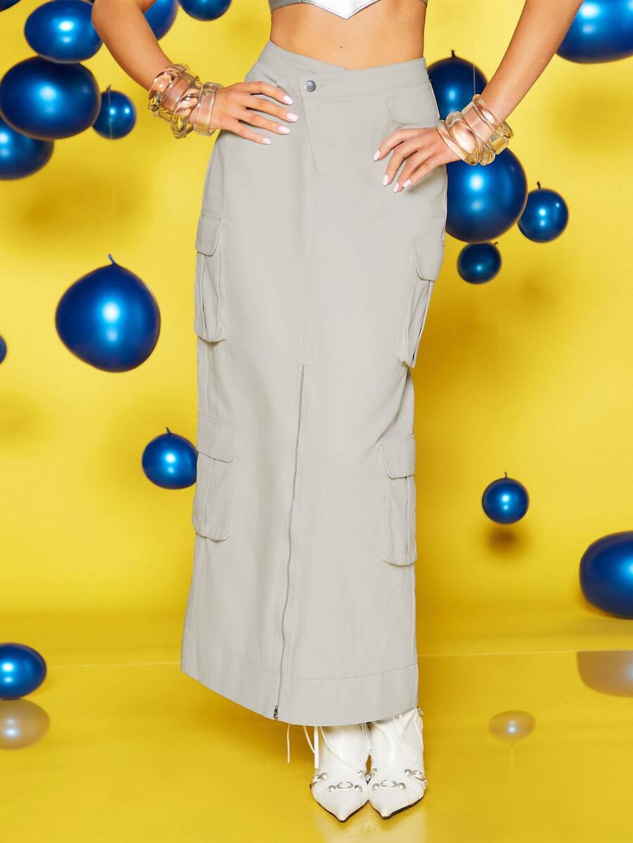 Cayetano 側翻蓋口袋工裝裙