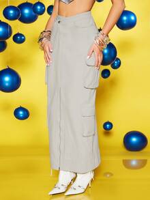 Cayetano 側翻蓋口袋工裝裙