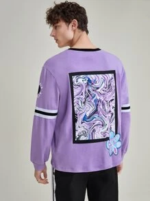 XTRASOLO Men Letter & Marble Print Contrast Trim Sweatshirt - Lilac Purple - View 2