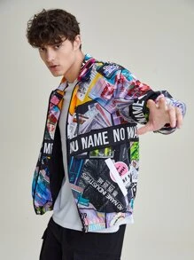 NO NAME Men Japanese Slogan Graphic Zip Up Jacket - Multicolor - View 3