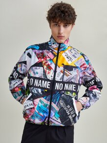 NO NAME Men Japanese Slogan Graphic Zip Up Jacket - Multicolor - View 5