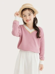 Chicas 1 pieza Jersey ribete en contraste de hombros caídos - Rosa Pálido - Ver 1