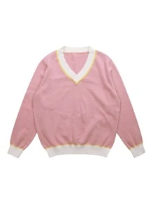 Chicas 1 pieza Jersey ribete en contraste de hombros caídos - Rosa Pálido - Ver 3