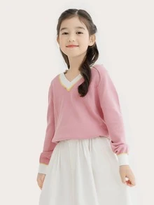 Chicas 1 pieza Jersey ribete en contraste de hombros caídos - Rosa Pálido - Ver 5