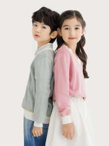 Chicas 1 pieza Jersey ribete en contraste de hombros caídos - Rosa Pálido - Ver 7